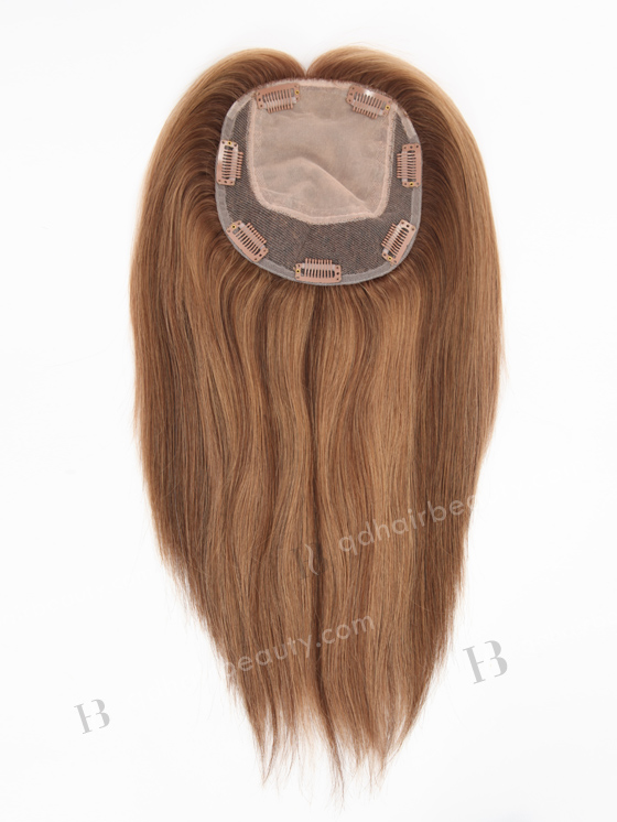In Stock 5.5"*6.5" European Virgin Hair 12" All One Length Straight #8a/4/9 With Roots #4 Color Silk Top Hair Topper-156